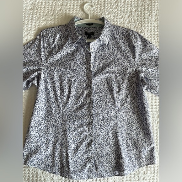 NWT Talbots 16P Floral Button Down Blouse Purple Blue White 3/4 Sleeve Cotton - Picture 12 of 12